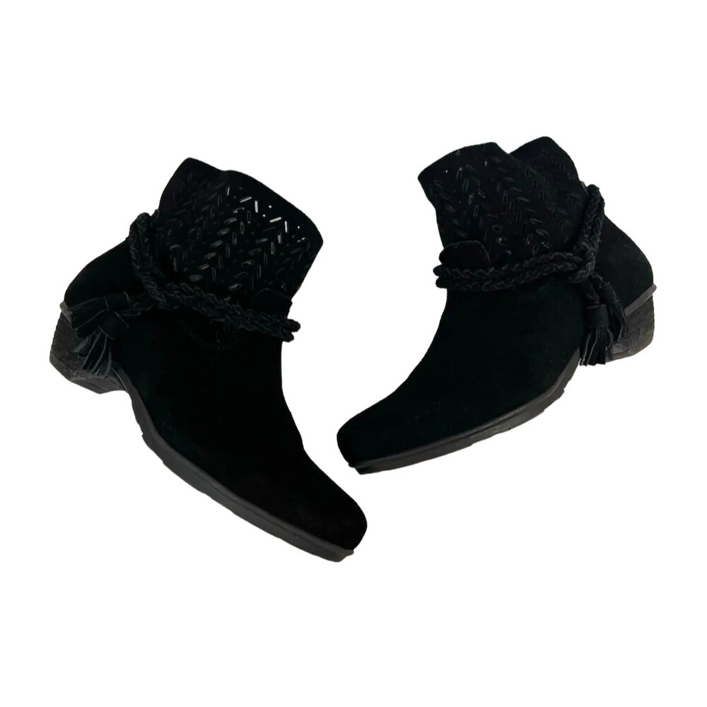 Abeo B.I.O.system Nicole Ankle Boots  Women's Size 6.5  Black Suede w Straps